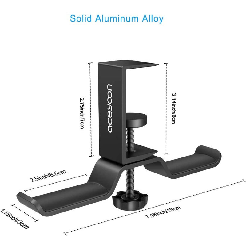 aceyoon Foldable Headphone Stand for Desk, Aluminum Headset Stand Clamp Hook Under Desk Space Save Mount, Headset Holder for Gaming Headphone, Office, Backpack, Bag, Purse Hanging (Black) - Image 5